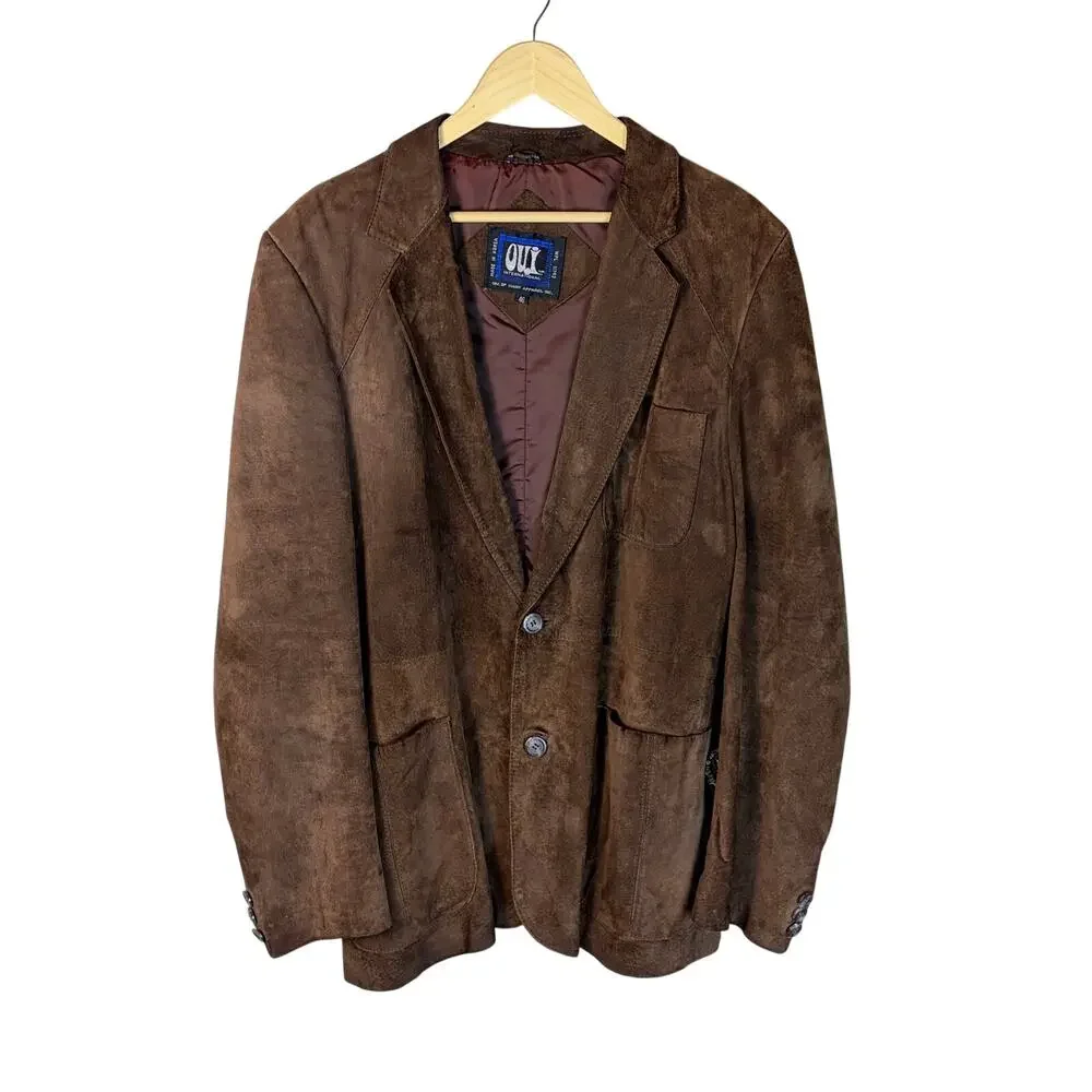 Vintage 90 Oui International Brown Suede Blazer Mens 46 Western Dark Academia
